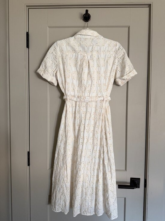 Sézane Adèle Dress Ecru Eyelet Broderie Anglaise Belted Shirt Dress Size 38 - Picture 4 of 5